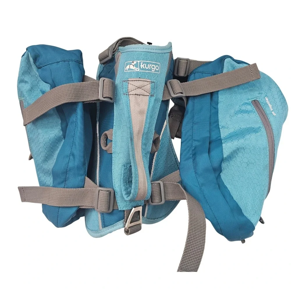 Kurgo Baxter Dog Backpack‎ Harness Blue Teal Adjustable Hiking Gear Saddlebags